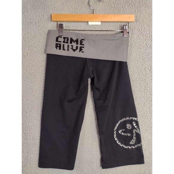 Zumba Come Alive Cropped Black/Gray Fold Over Waistband Leggings Size XS - Picture 3 of 10